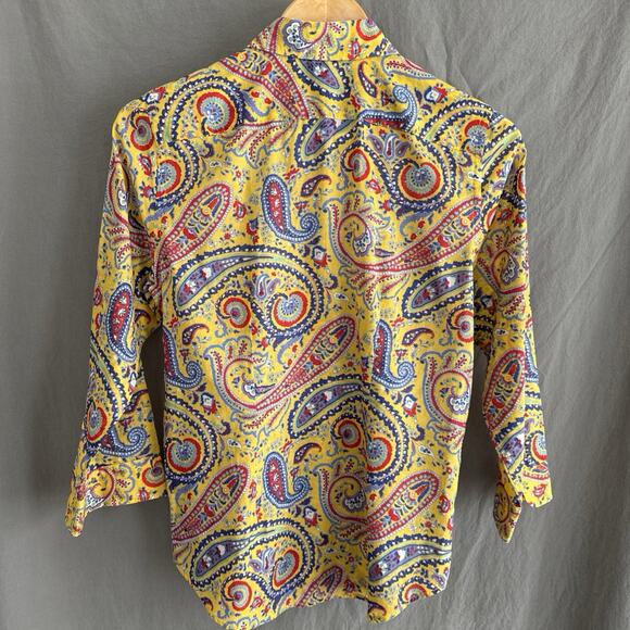 Lauren Ralph Lauren Paisley Button-Up Shirt Yellow Cotton Boho Retro Women's XS - Picture 4 of 12